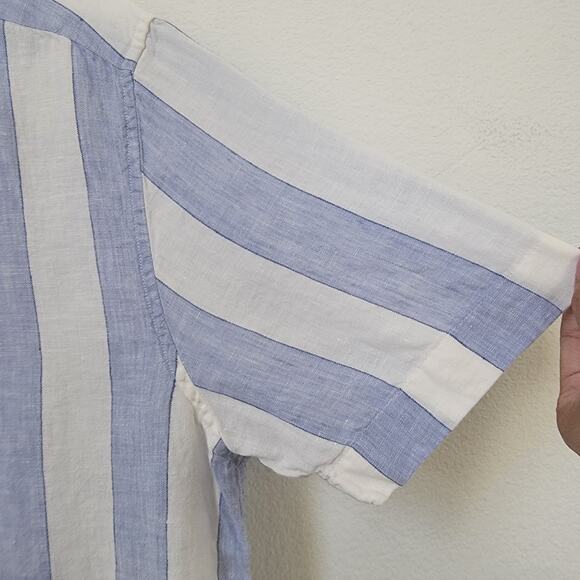 Baird McNutt Murano Slim Fit Nautical Stripe Blue Sz Large 100% Linen Button Up - Picture 10 of 10